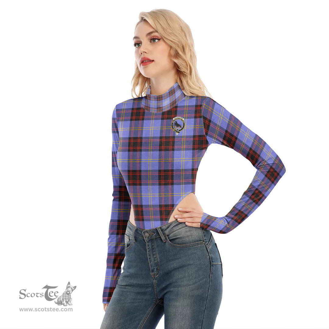 Scottish Rutherford Clan Crest Tartan Womens Turtleneck High Cut Bodysuit Stretchy Jumpsuit