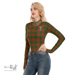 Scottish Menzies Green Modern Clan Crest Tartan Womens Turtleneck High Cut Bodysuit Stretchy Jumpsuit