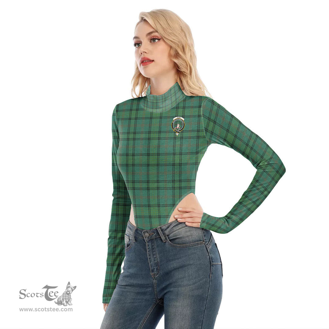 Scottish Ross Hunting Ancient Clan Crest Tartan Womens Turtleneck High Cut Bodysuit Stretchy Jumpsuit