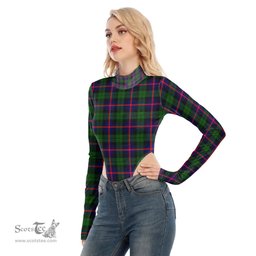 Scottish Urquhart Modern Clan Tartan Womens Turtleneck High Cut Bodysuit Stretchy Jumpsuit