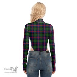 Scottish Urquhart Modern Clan Tartan Womens Turtleneck High Cut Bodysuit Stretchy Jumpsuit
