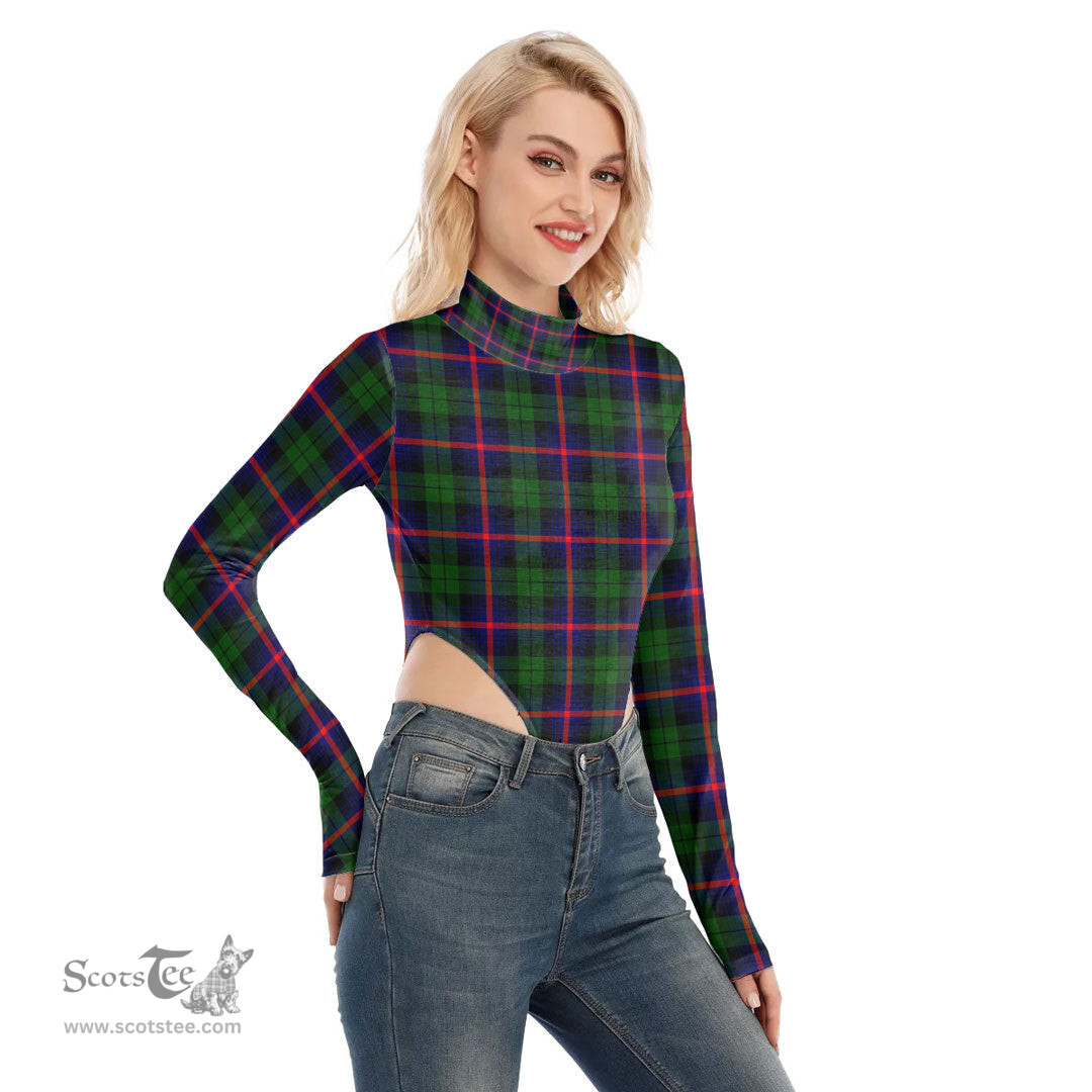 Scottish Urquhart Modern Clan Tartan Womens Turtleneck High Cut Bodysuit Stretchy Jumpsuit