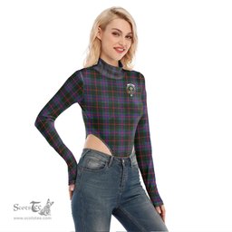 Scottish Nairn Clan Crest Tartan Womens Turtleneck High Cut Bodysuit Stretchy Jumpsuit