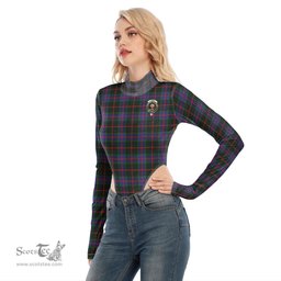Scottish Nairn Clan Crest Tartan Womens Turtleneck High Cut Bodysuit Stretchy Jumpsuit