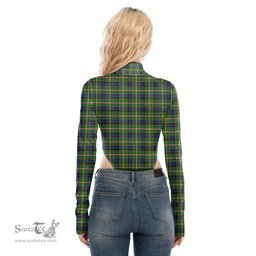 Scottish Reid Green Clan Tartan Womens Turtleneck High Cut Bodysuit Stretchy Jumpsuit