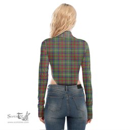 Scottish Shaw Green Modern Clan Crest Tartan Womens Turtleneck High Cut Bodysuit Stretchy Jumpsuit