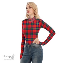 Scottish Ruthven Modern Clan Tartan Womens Turtleneck High Cut Bodysuit Stretchy Jumpsuit
