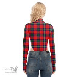 Scottish Ruthven Modern Clan Tartan Womens Turtleneck High Cut Bodysuit Stretchy Jumpsuit
