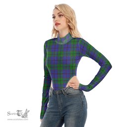 Scottish Strachan Clan Tartan Womens Turtleneck High Cut Bodysuit Stretchy Jumpsuit