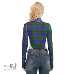 Scottish Strachan Clan Tartan Womens Turtleneck High Cut Bodysuit Stretchy Jumpsuit