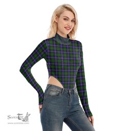 Scottish Russell Modern Clan Tartan Womens Turtleneck High Cut Bodysuit Stretchy Jumpsuit