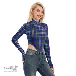 Scottish Weir Modern Clan Crest Tartan Womens Turtleneck High Cut Bodysuit Stretchy Jumpsuit