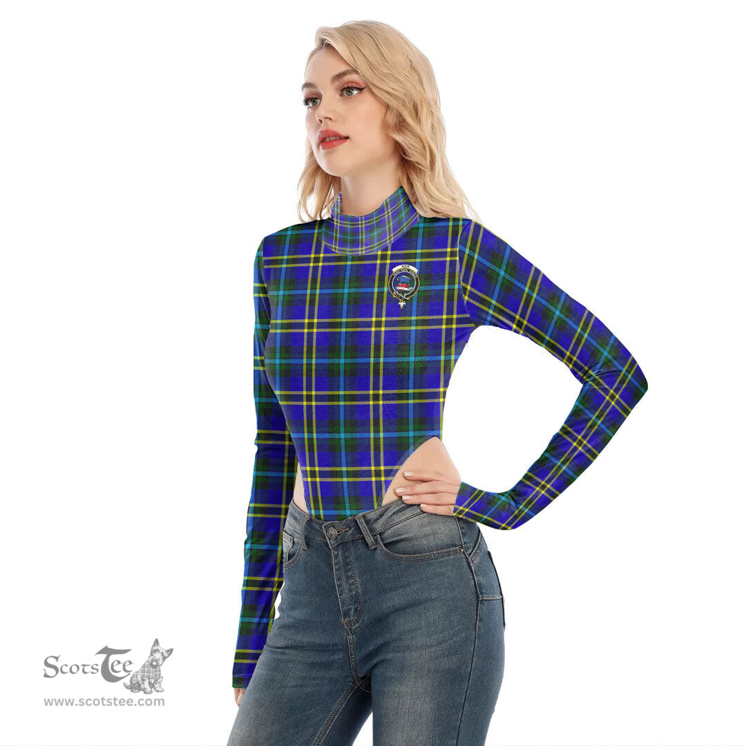 Scottish Weir Modern Clan Crest Tartan Womens Turtleneck High Cut Bodysuit Stretchy Jumpsuit