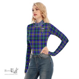 Scottish Weir Modern Clan Crest Tartan Womens Turtleneck High Cut Bodysuit Stretchy Jumpsuit