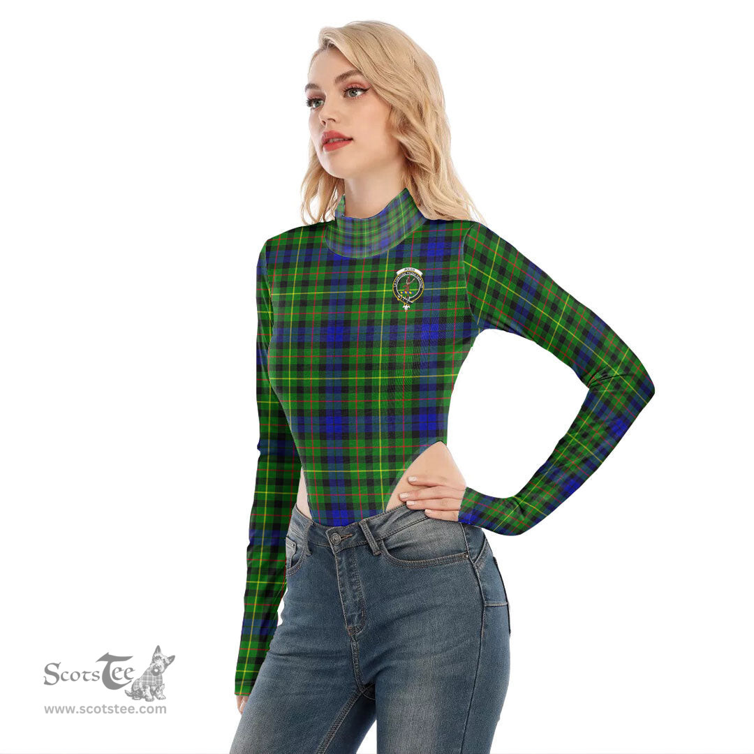 Scottish Rollo Modern Clan Crest Tartan Womens Turtleneck High Cut Bodysuit Stretchy Jumpsuit