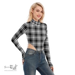 Scottish Menzies Black White Modern Clan Tartan Womens Turtleneck High Cut Bodysuit Stretchy Jumpsuit