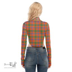 Scottish Ross Ancient Clan Crest Tartan Womens Turtleneck High Cut Bodysuit Stretchy Jumpsuit