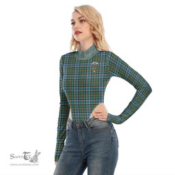 Scottish Ogilvie Hunting Ancient Clan Crest Tartan Womens Turtleneck High Cut Bodysuit Stretchy Jumpsuit