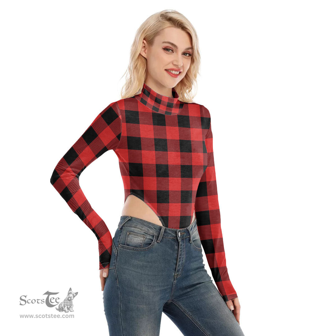 Scottish Rob Roy MacGregor Modern Clan Tartan Womens Turtleneck High Cut Bodysuit Stretchy Jumpsuit