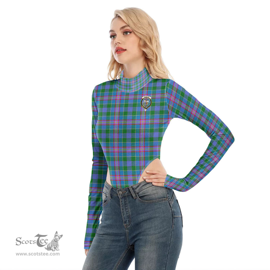 Scottish Ralston Clan Crest Tartan Womens Turtleneck High Cut Bodysuit Stretchy Jumpsuit