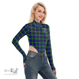 Scottish Sempill Modern Clan Crest Tartan Womens Turtleneck High Cut Bodysuit Stretchy Jumpsuit