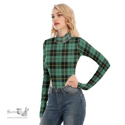 Scottish Wallace Hunting Ancient Clan Tartan Womens Turtleneck High Cut Bodysuit Stretchy Jumpsuit