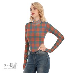 Scottish Robertson Ancient Clan Tartan Womens Turtleneck High Cut Bodysuit Stretchy Jumpsuit