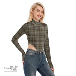 Scottish Stewart Hunting Weathered Clan Crest Tartan Womens Turtleneck High Cut Bodysuit Stretchy Jumpsuit
