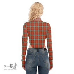 Scottish Morrison Red Ancient Clan Crest Tartan Womens Turtleneck High Cut Bodysuit Stretchy Jumpsuit