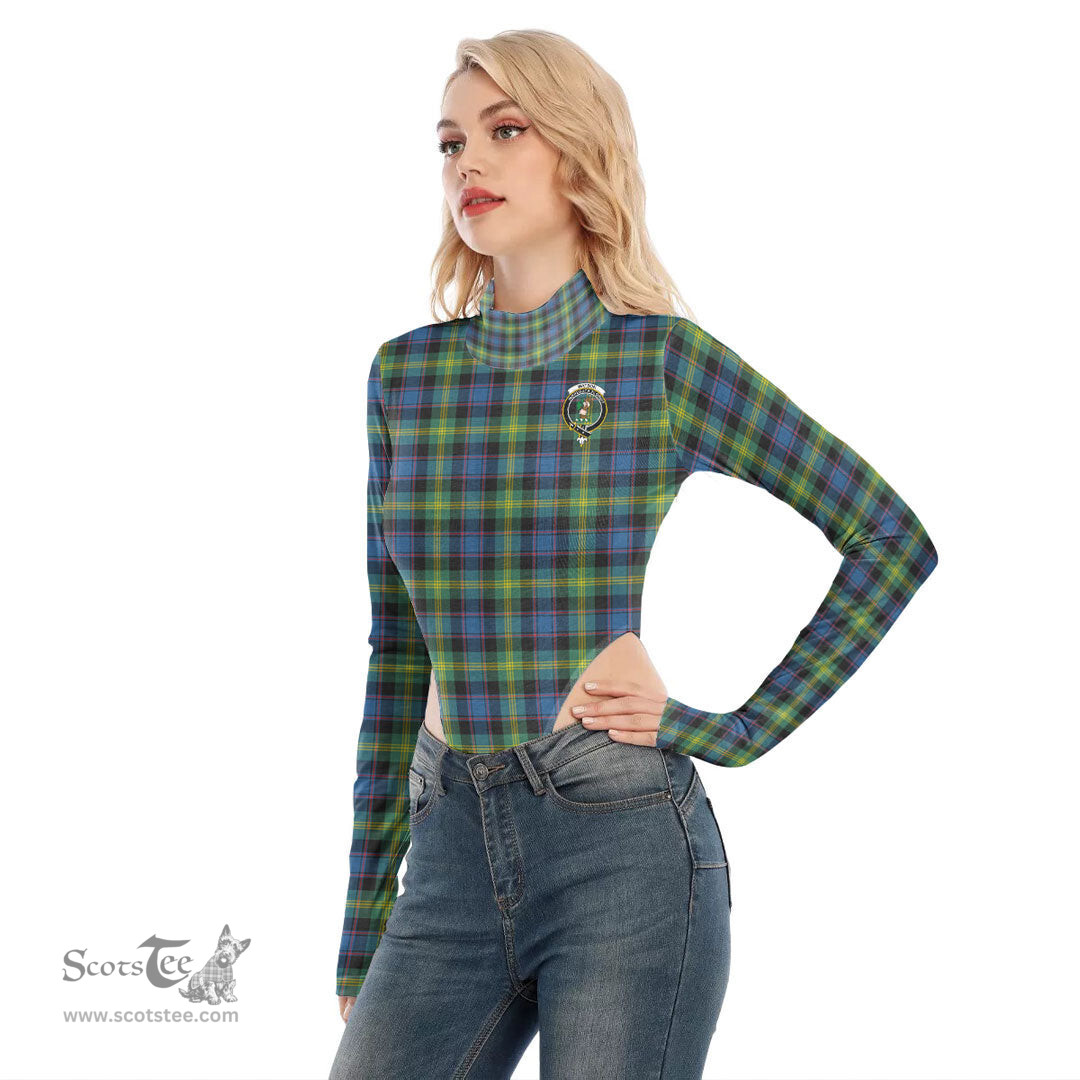 Scottish Watson Ancient Clan Crest Tartan Womens Turtleneck High Cut Bodysuit Stretchy Jumpsuit