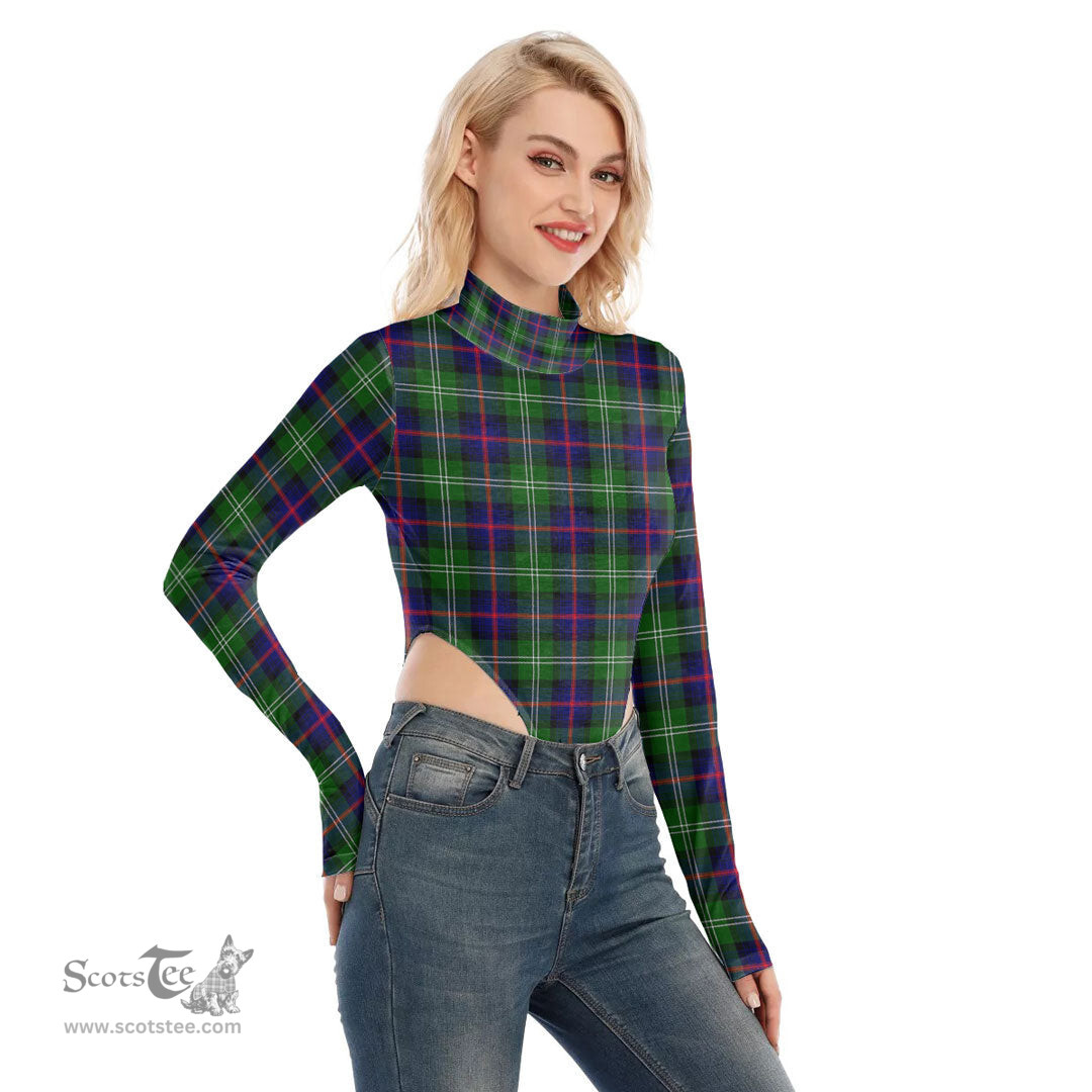 Scottish Sutherland Modern Clan Tartan Womens Turtleneck High Cut Bodysuit Stretchy Jumpsuit