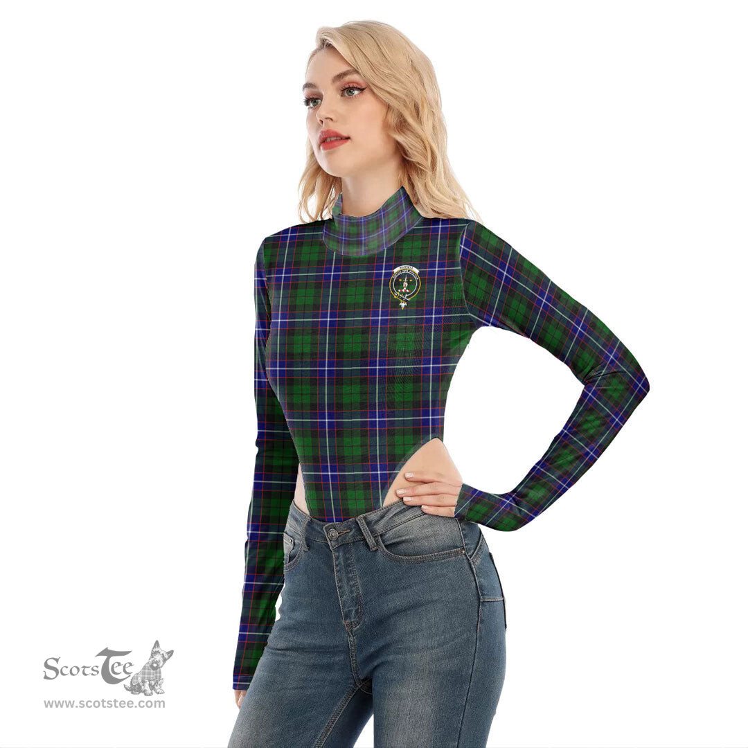 Scottish Russell Modern Clan Crest Tartan Womens Turtleneck High Cut Bodysuit Stretchy Jumpsuit