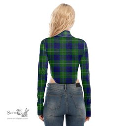 Scottish Oliphant Modern Clan Tartan Womens Turtleneck High Cut Bodysuit Stretchy Jumpsuit