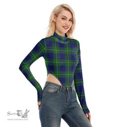 Scottish Oliphant Modern Clan Tartan Womens Turtleneck High Cut Bodysuit Stretchy Jumpsuit