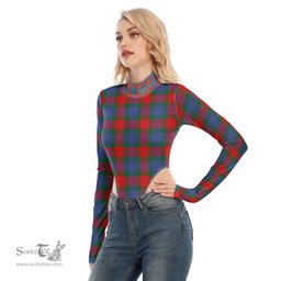 Scottish Mar Clan Tartan Womens Turtleneck High Cut Bodysuit Stretchy Jumpsuit