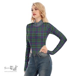 Scottish Wood Modern Clan Tartan Womens Turtleneck High Cut Bodysuit Stretchy Jumpsuit