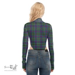 Scottish Wood Modern Clan Tartan Womens Turtleneck High Cut Bodysuit Stretchy Jumpsuit