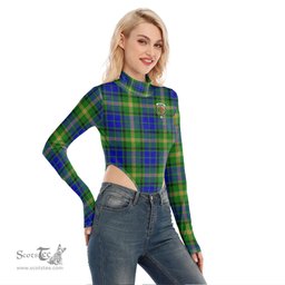Scottish Maitland Clan Crest Tartan Womens Turtleneck High Cut Bodysuit Stretchy Jumpsuit