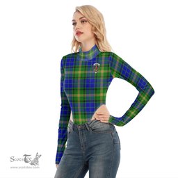 Scottish Maitland Clan Crest Tartan Womens Turtleneck High Cut Bodysuit Stretchy Jumpsuit