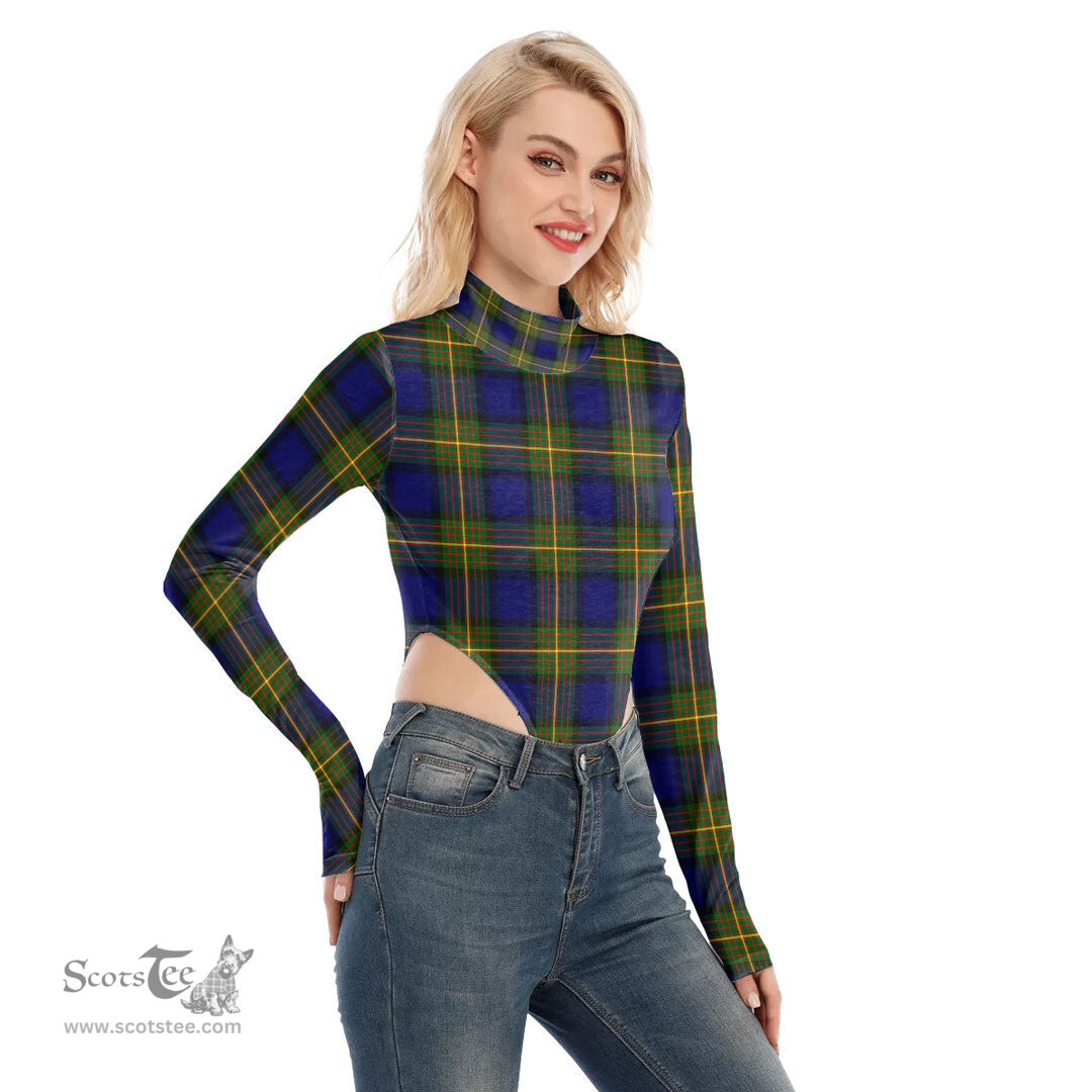 Scottish More Muir Clan Tartan Womens Turtleneck High Cut Bodysuit Stretchy Jumpsuit