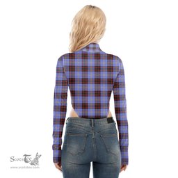 Scottish Rutherford Clan Tartan Womens Turtleneck High Cut Bodysuit Stretchy Jumpsuit