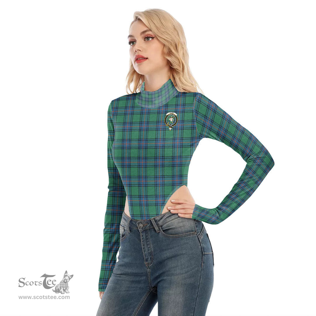 Scottish Shaw Ancient Clan Crest Tartan Womens Turtleneck High Cut Bodysuit Stretchy Jumpsuit