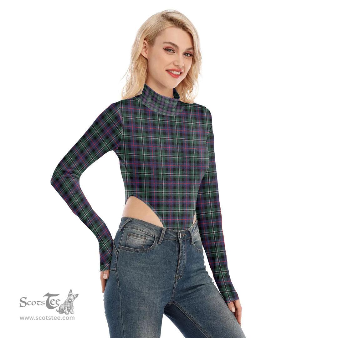 Scottish Rose Hunting Modern Clan Tartan Womens Turtleneck High Cut Bodysuit Stretchy Jumpsuit