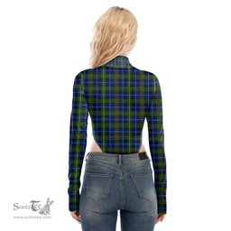 Scottish Smith Modern Clan Tartan Womens Turtleneck High Cut Bodysuit Stretchy Jumpsuit