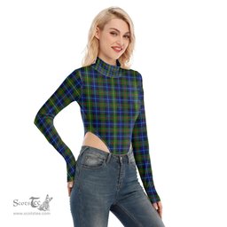 Scottish Smith Modern Clan Tartan Womens Turtleneck High Cut Bodysuit Stretchy Jumpsuit