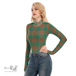 Scottish Menzies Green Ancient Clan Tartan Womens Turtleneck High Cut Bodysuit Stretchy Jumpsuit