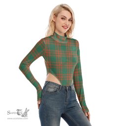 Scottish Menzies Green Ancient Clan Tartan Womens Turtleneck High Cut Bodysuit Stretchy Jumpsuit