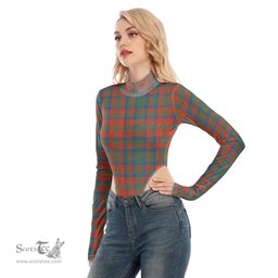 Scottish Matheson Ancient Clan Tartan Womens Turtleneck High Cut Bodysuit Stretchy Jumpsuit