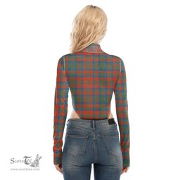 Scottish Matheson Ancient Clan Tartan Womens Turtleneck High Cut Bodysuit Stretchy Jumpsuit