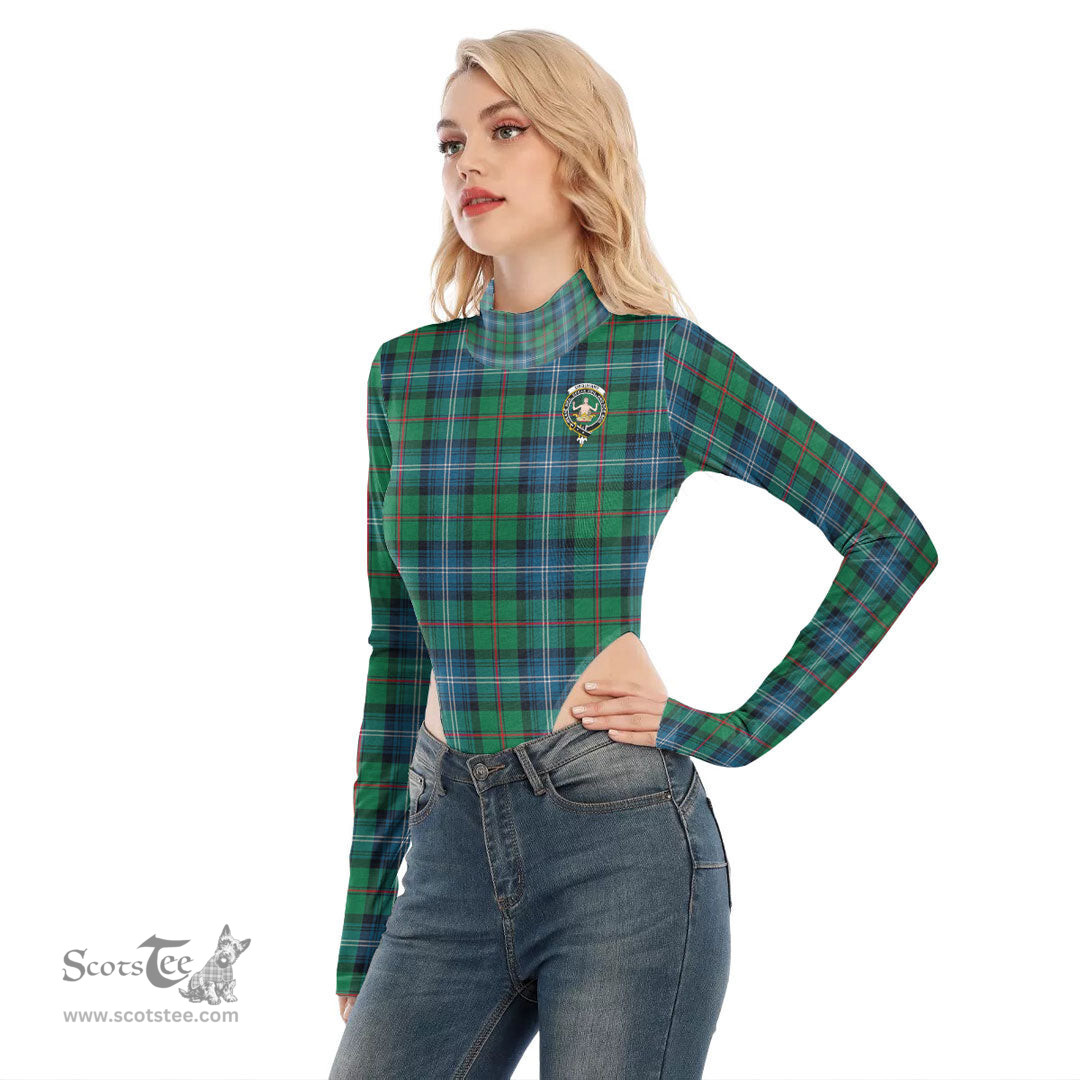 Scottish Urquhart Ancient Clan Crest Tartan Womens Turtleneck High Cut Bodysuit Stretchy Jumpsuit